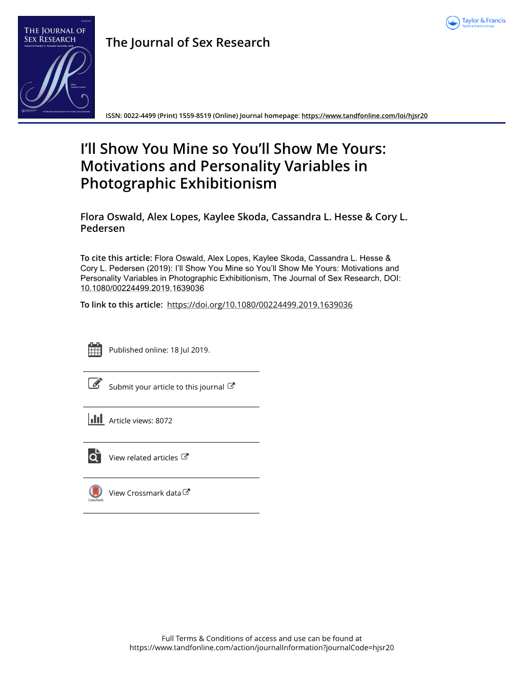 Motivations and Personality Variables in Photographic Exhibitionism