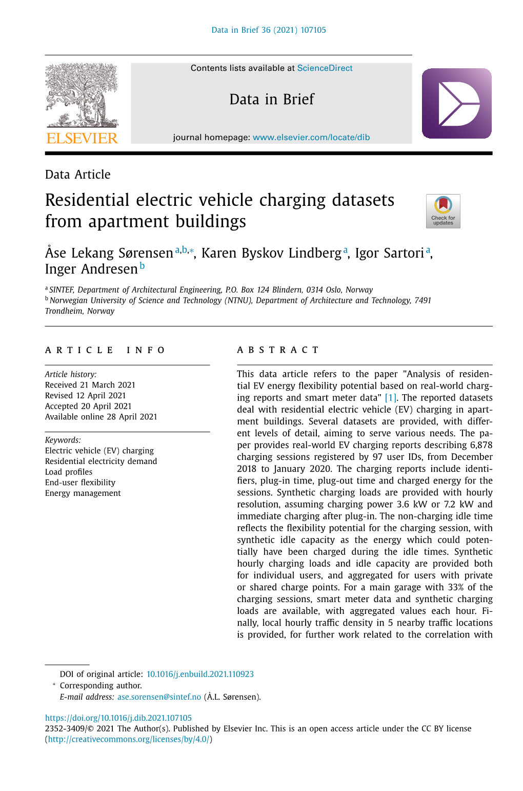 Residential Electric Vehicle Charging Datasets from Apartment Buildings