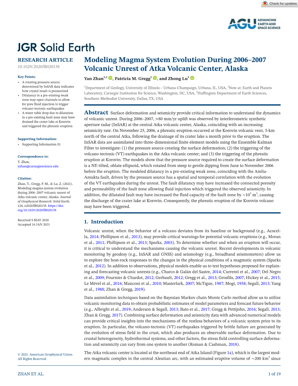 Modeling Magma System Evolution During 2006–2007 Volcanic Unrest