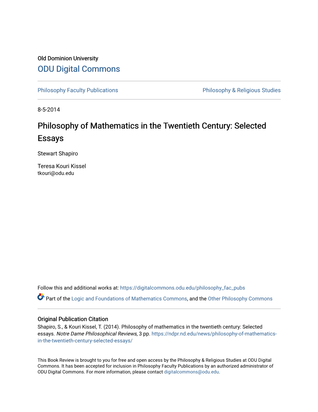 Philosophy of Mathematics in the Twentieth Century: Selected Essays