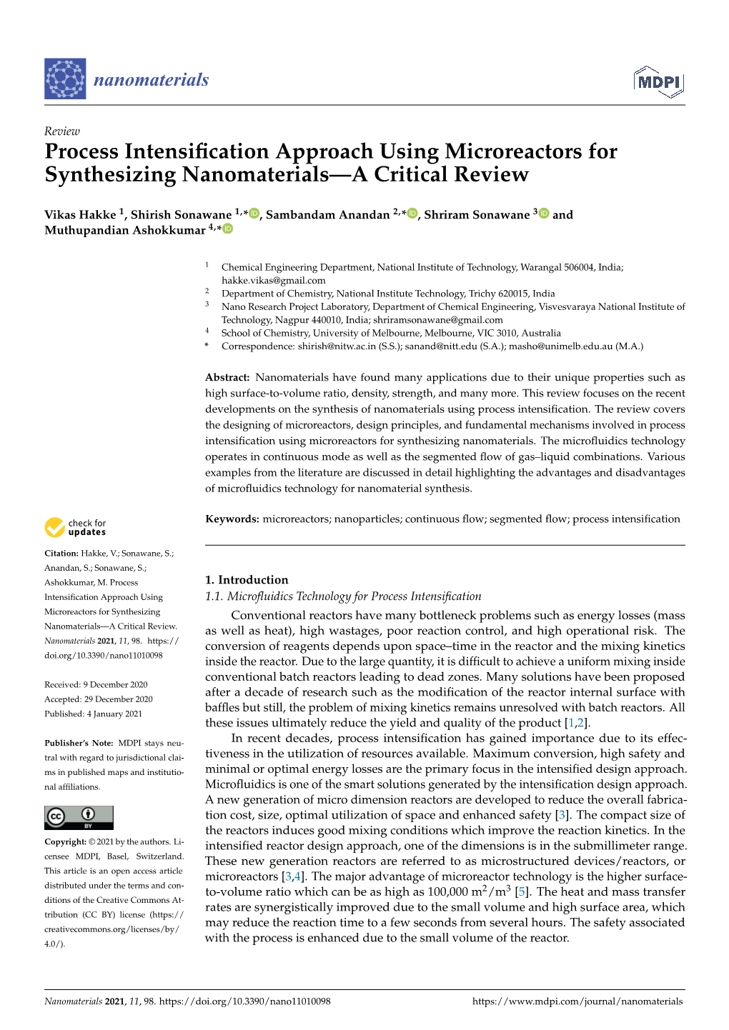 Process Intensification Approach Using Microreactors For