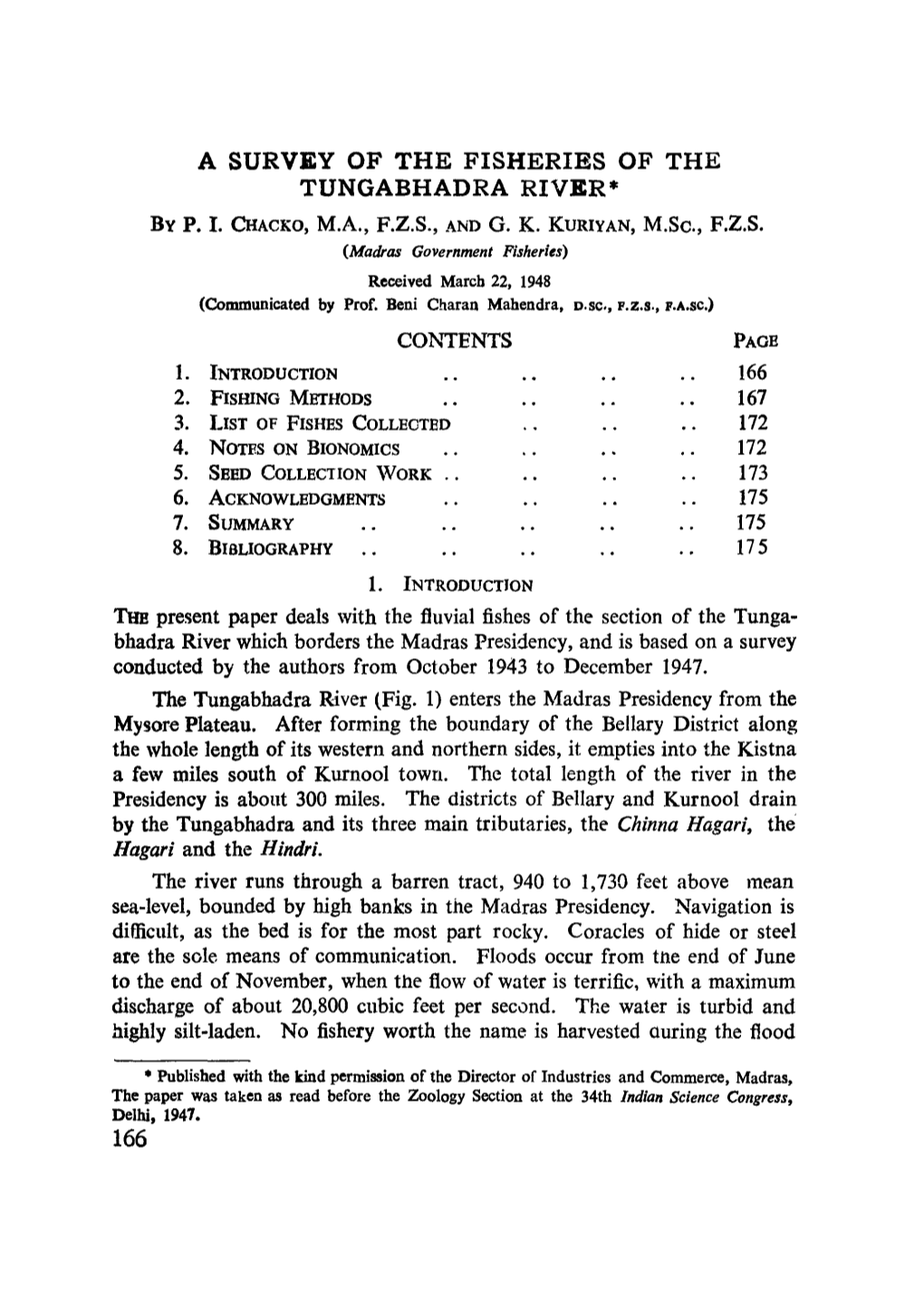 A Survey of the Fisheries of the Tungabhadra River* by P