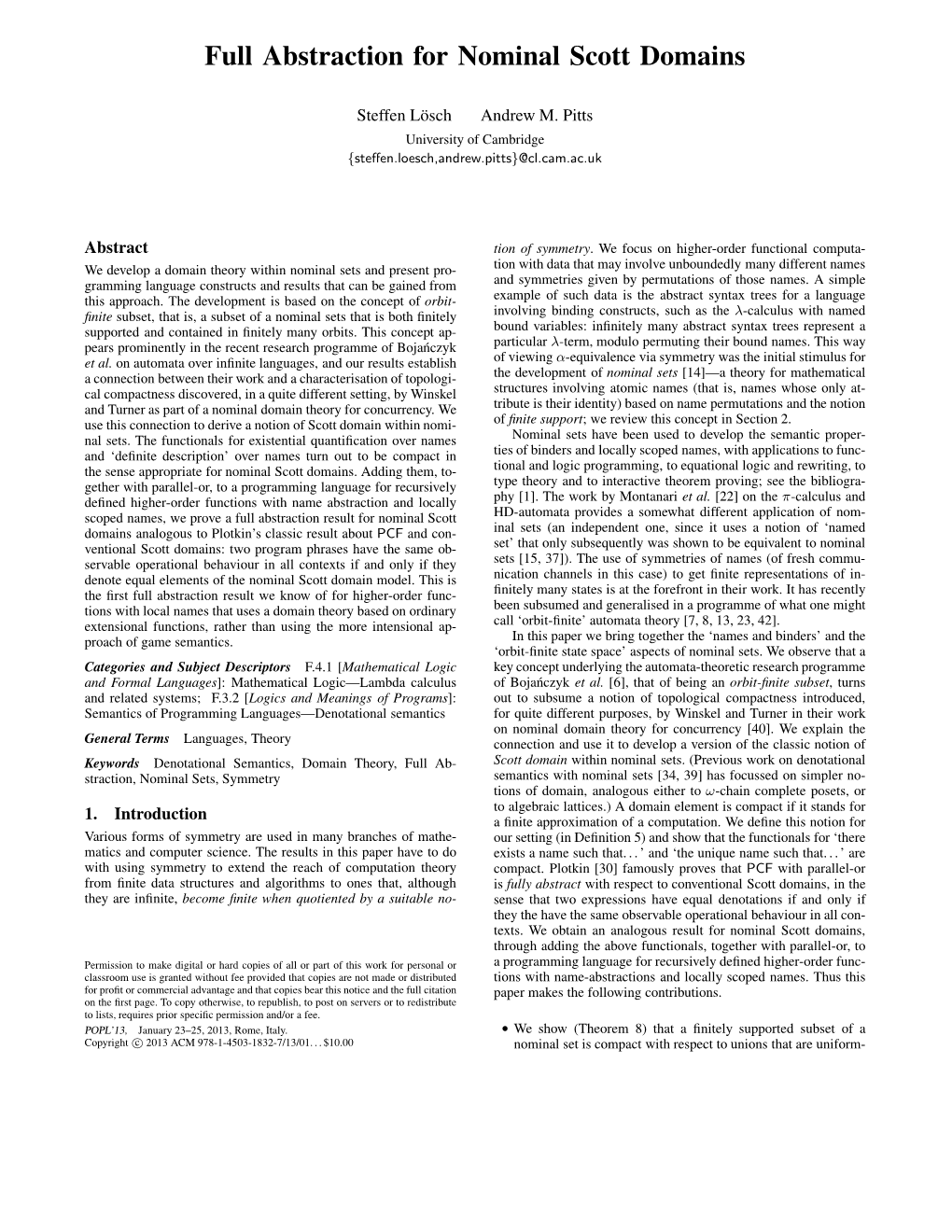 Full Abstraction for Nominal Scott Domains