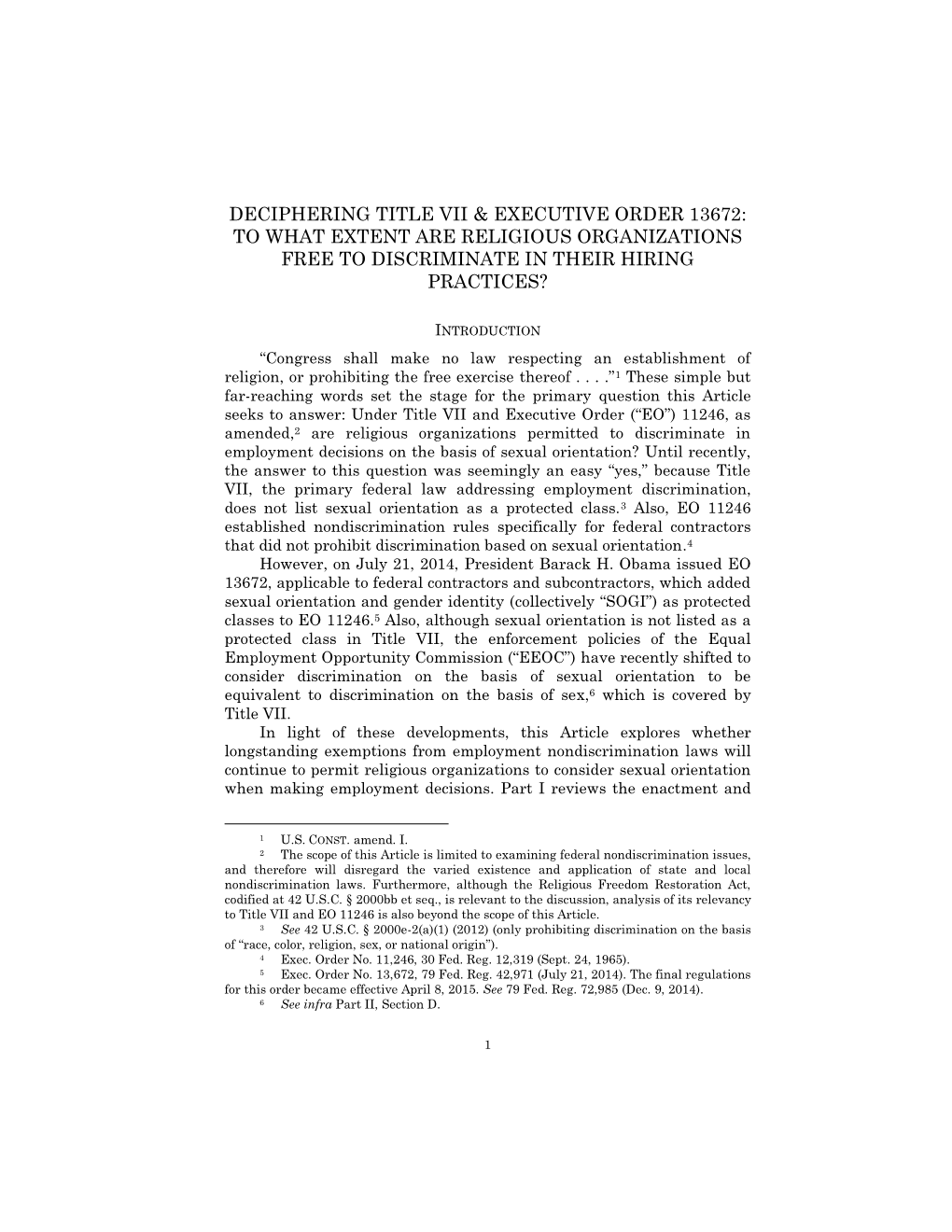 Deciphering Title Vii & Executive Order 13672: to What Extent Are Religious Organizations Free to Discriminate in Their Hiri