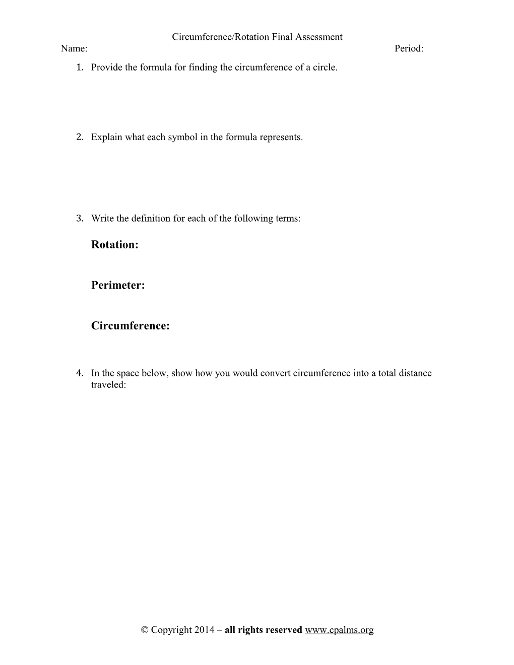 Circumference/Rotation Final Assessment