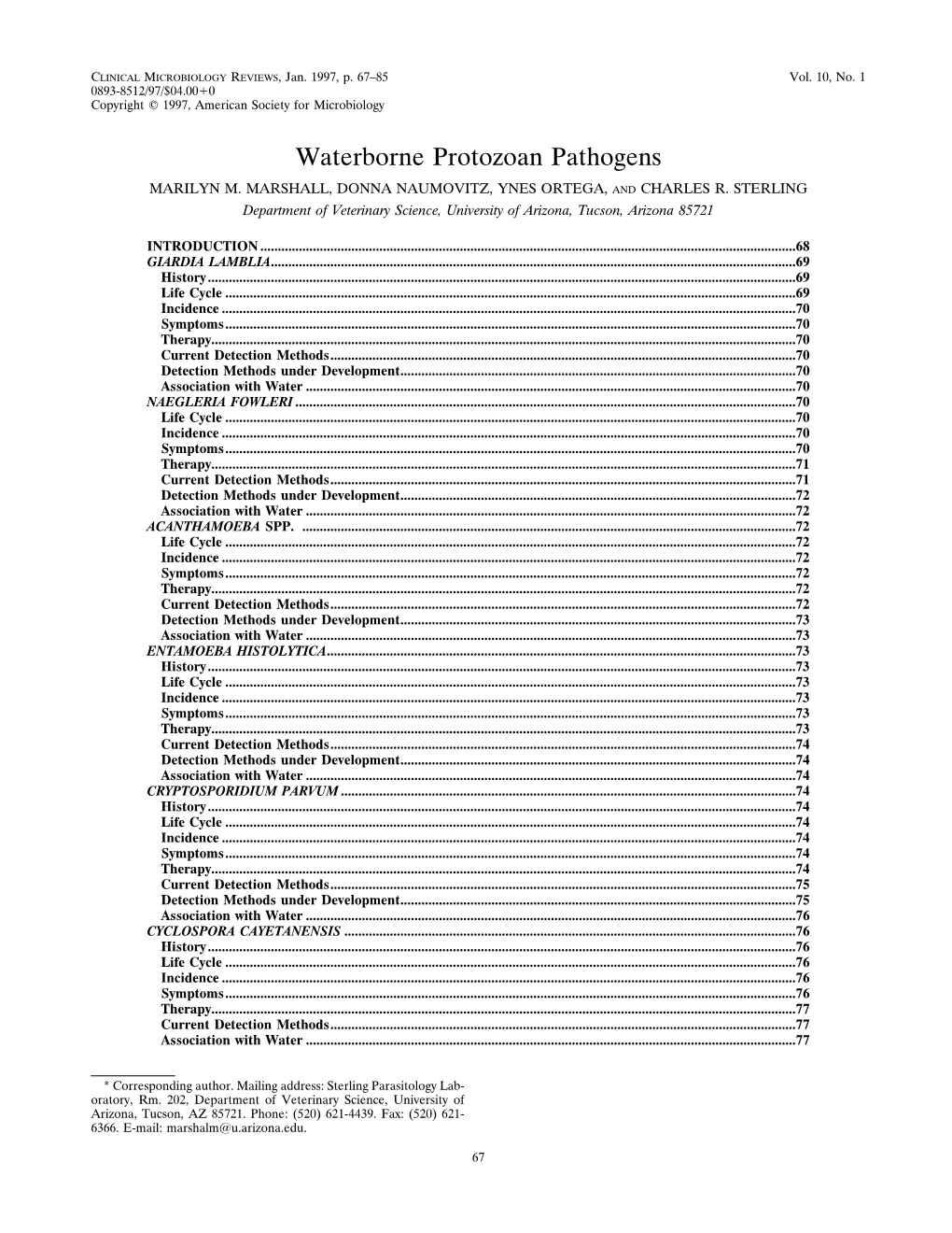 Waterborne Protozoan Pathogens