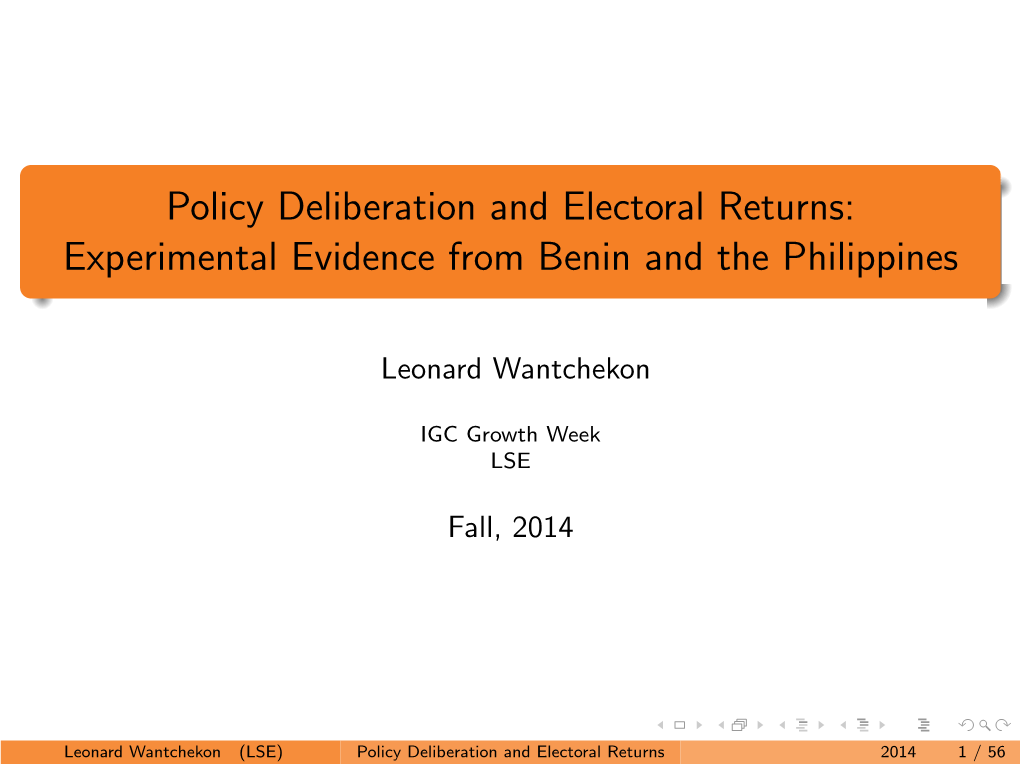 Policy Deliberation and Electoral Returns: Experimental Evidence from Benin and the Philippines