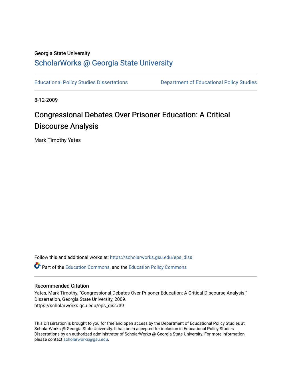 Congressional Debates Over Prisoner Education: a Critical Discourse Analysis