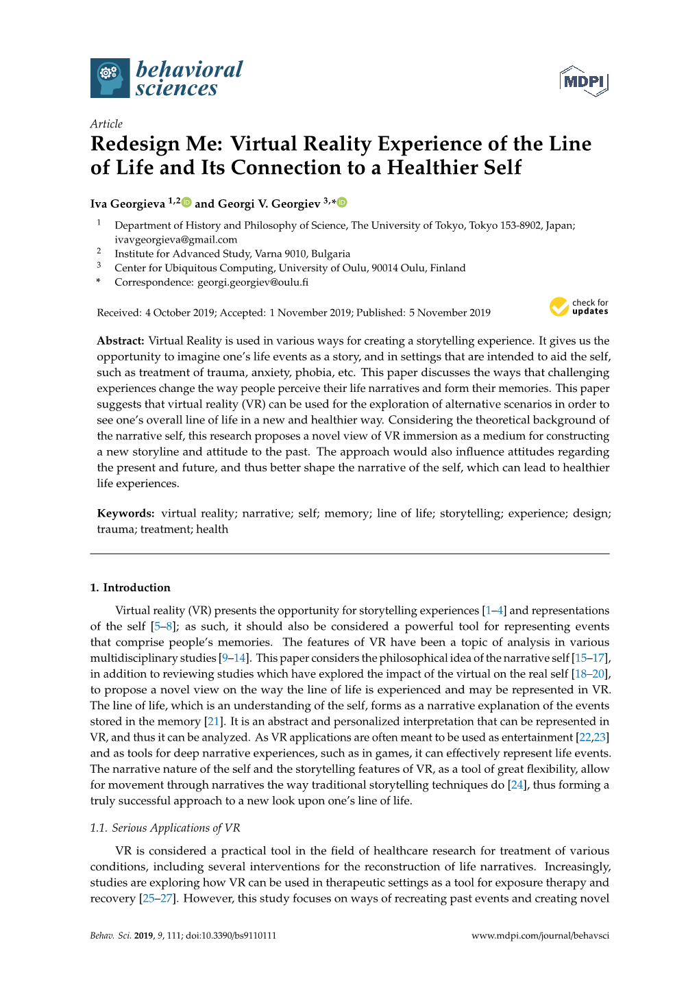 Virtual Reality Experience of the Line of Life and Its Connection to a Healthier Self