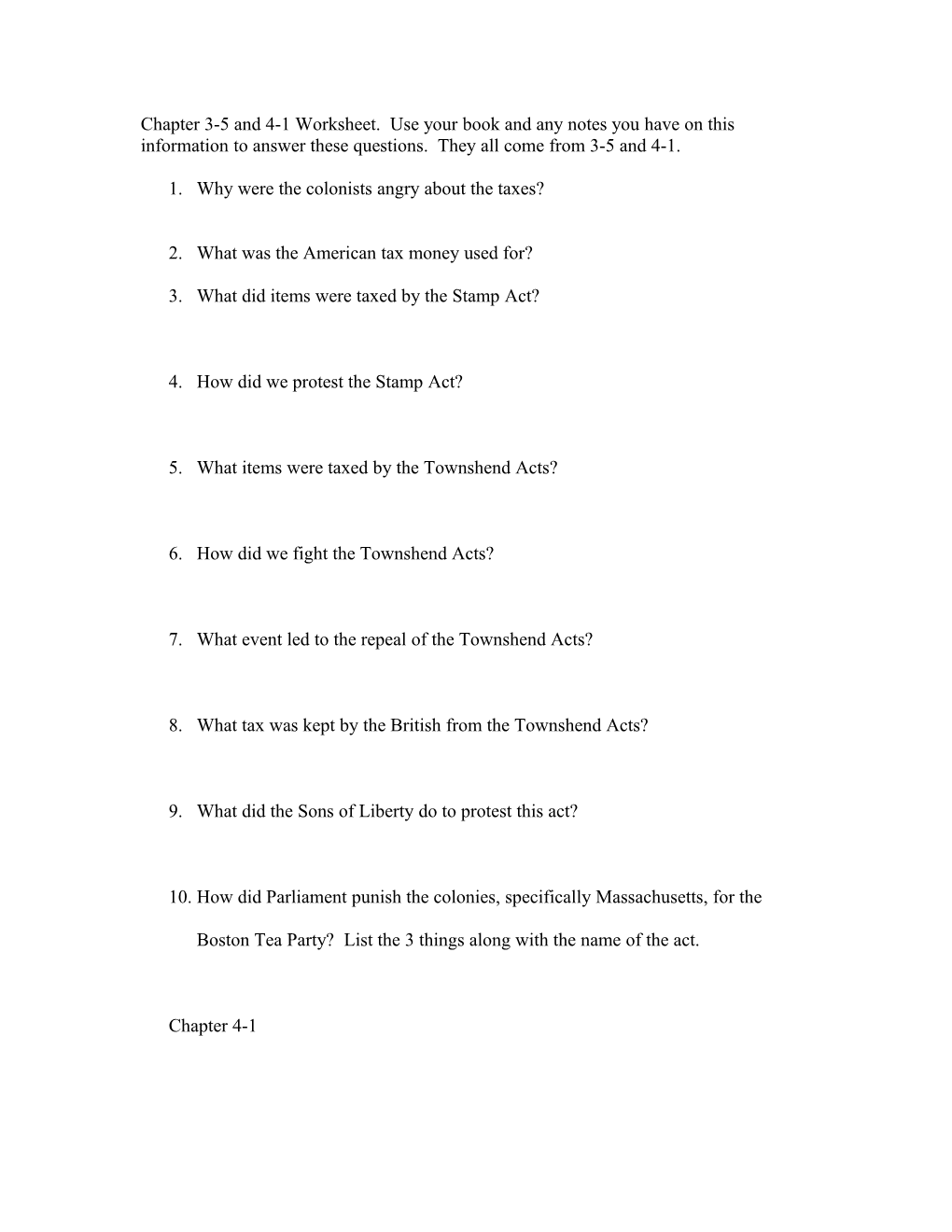 Chapter 3-5 and 4-1 Worksheet