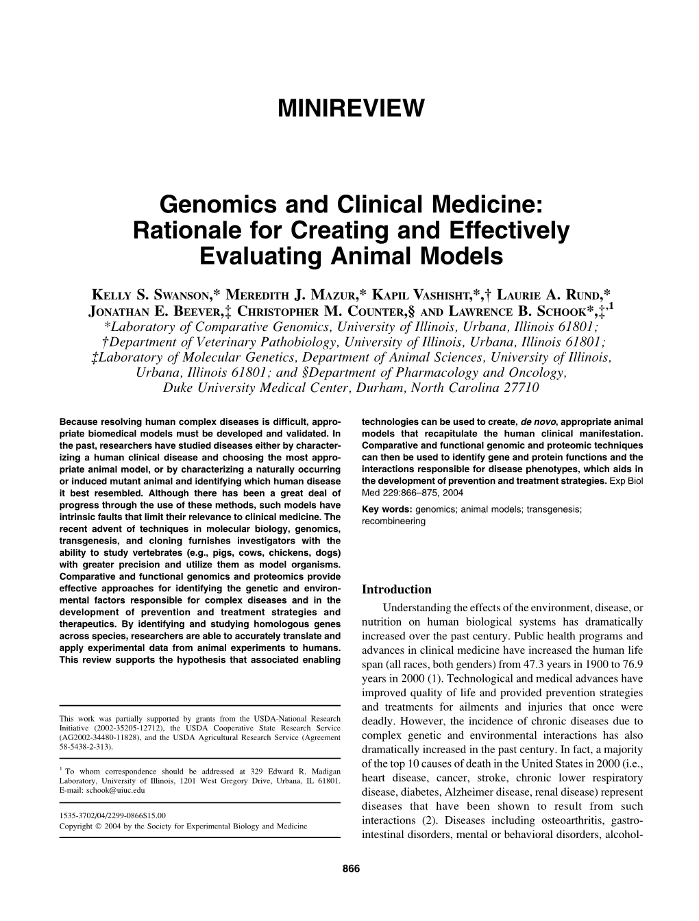 MINIREVIEW Genomics and Clinical Medicine: Rationale for Creating