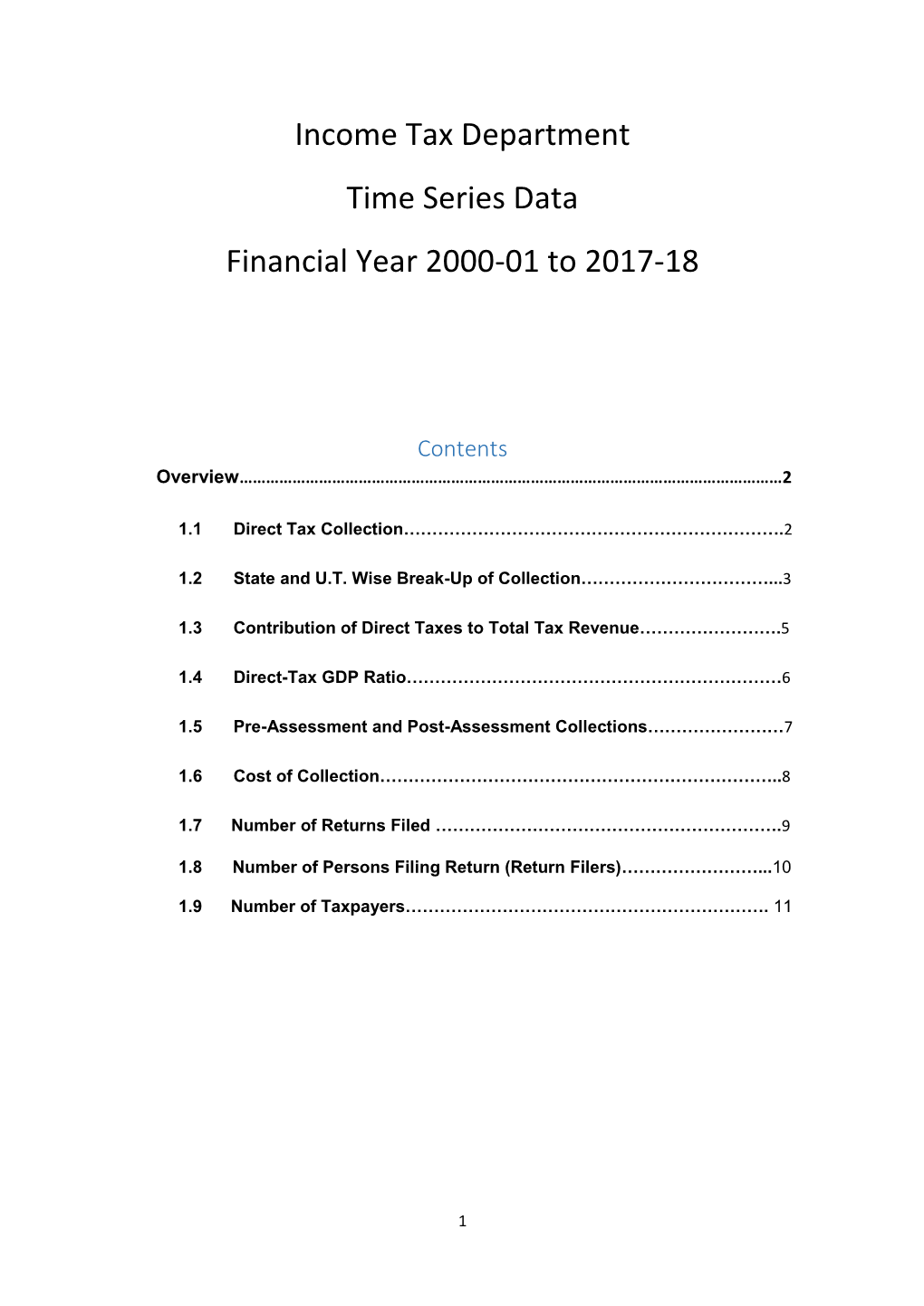 Income Tax Department Time Series Data Financial Year 2000-01 to 2017-18