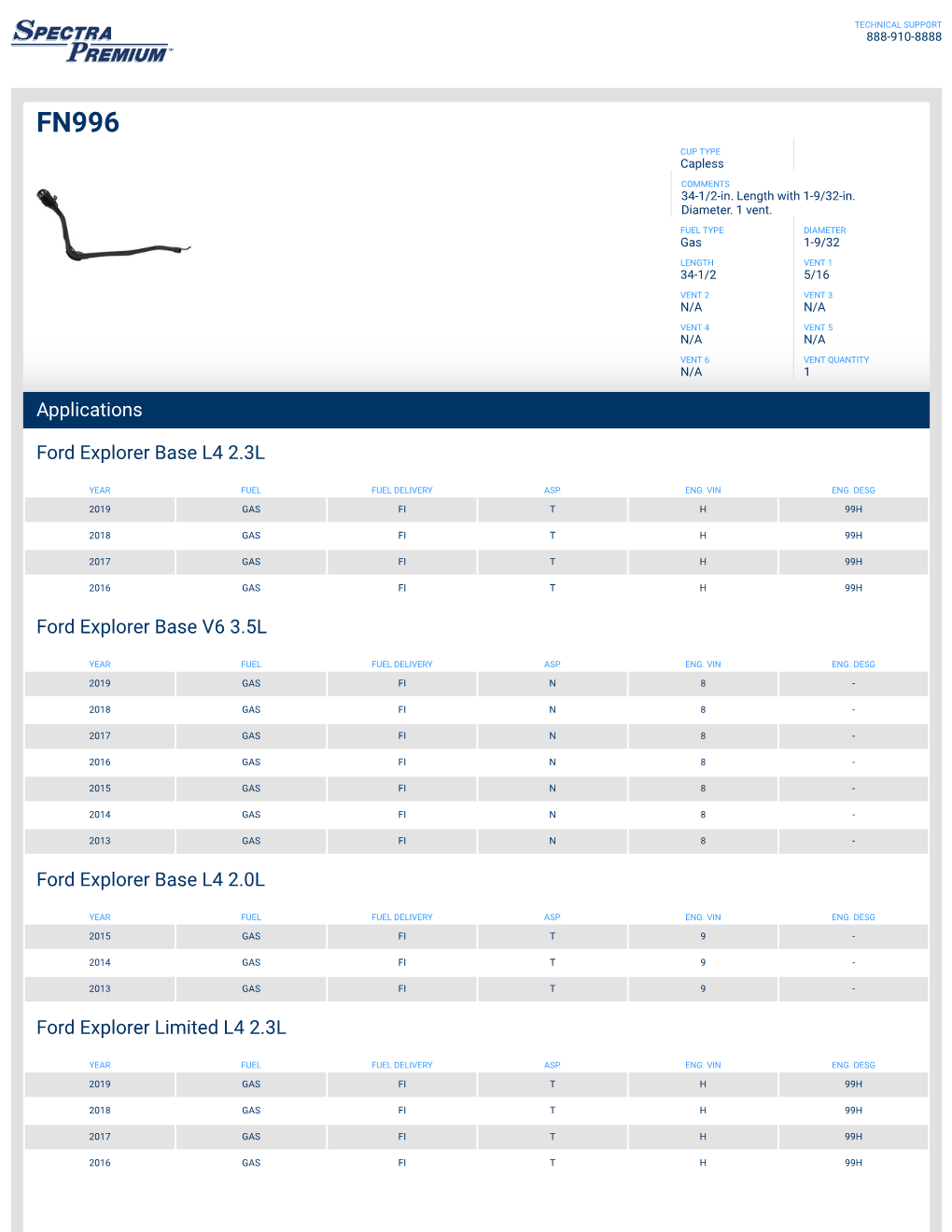 Applications Ford Explorer Base L4 2.3L Ford