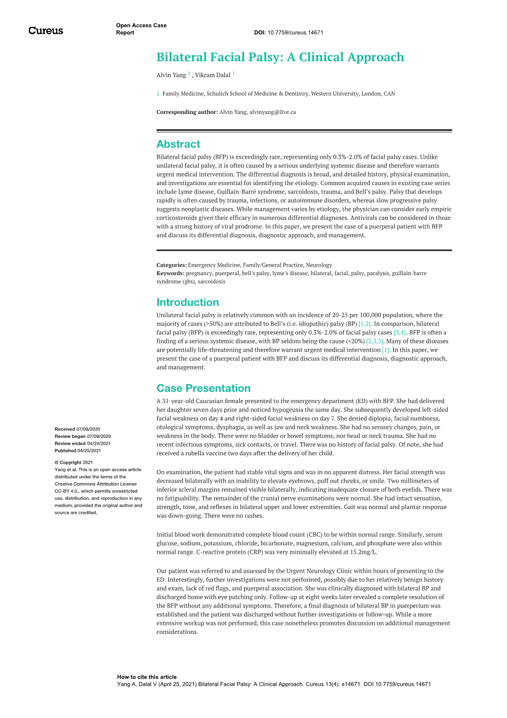 Bilateral Facial Palsy: a Clinical Approach