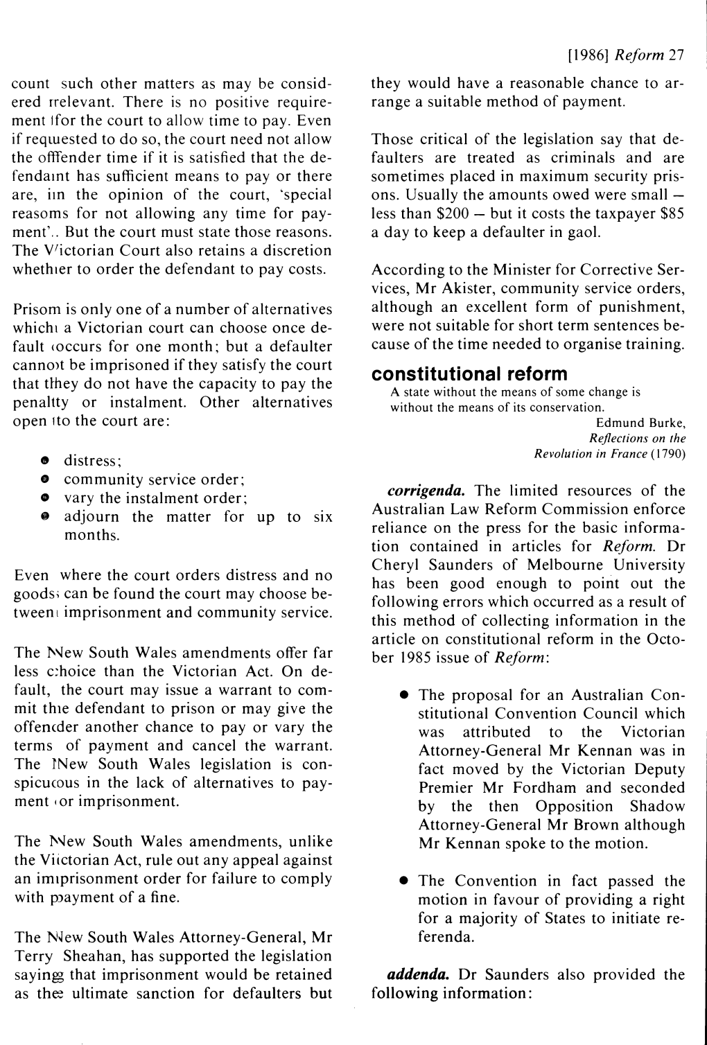 Constitutional Reform a State Without the Means of Some Change Is Penaltty Or Instalment