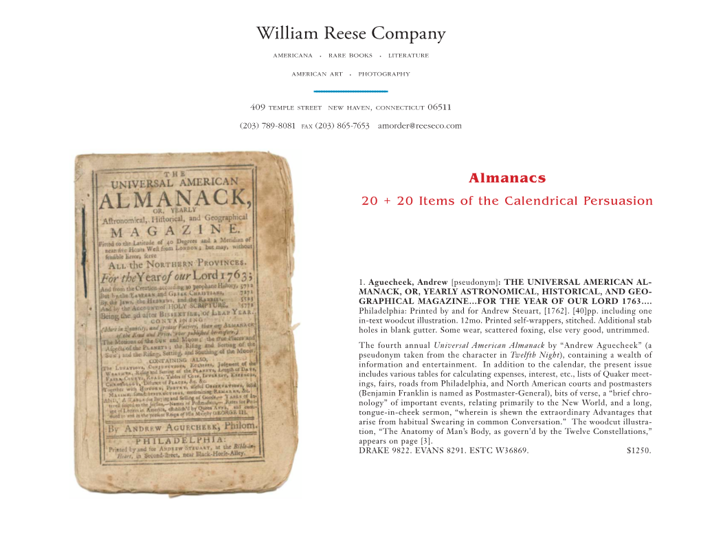 Almanacs 20 + 20 Items of the Calendrical Persuasion