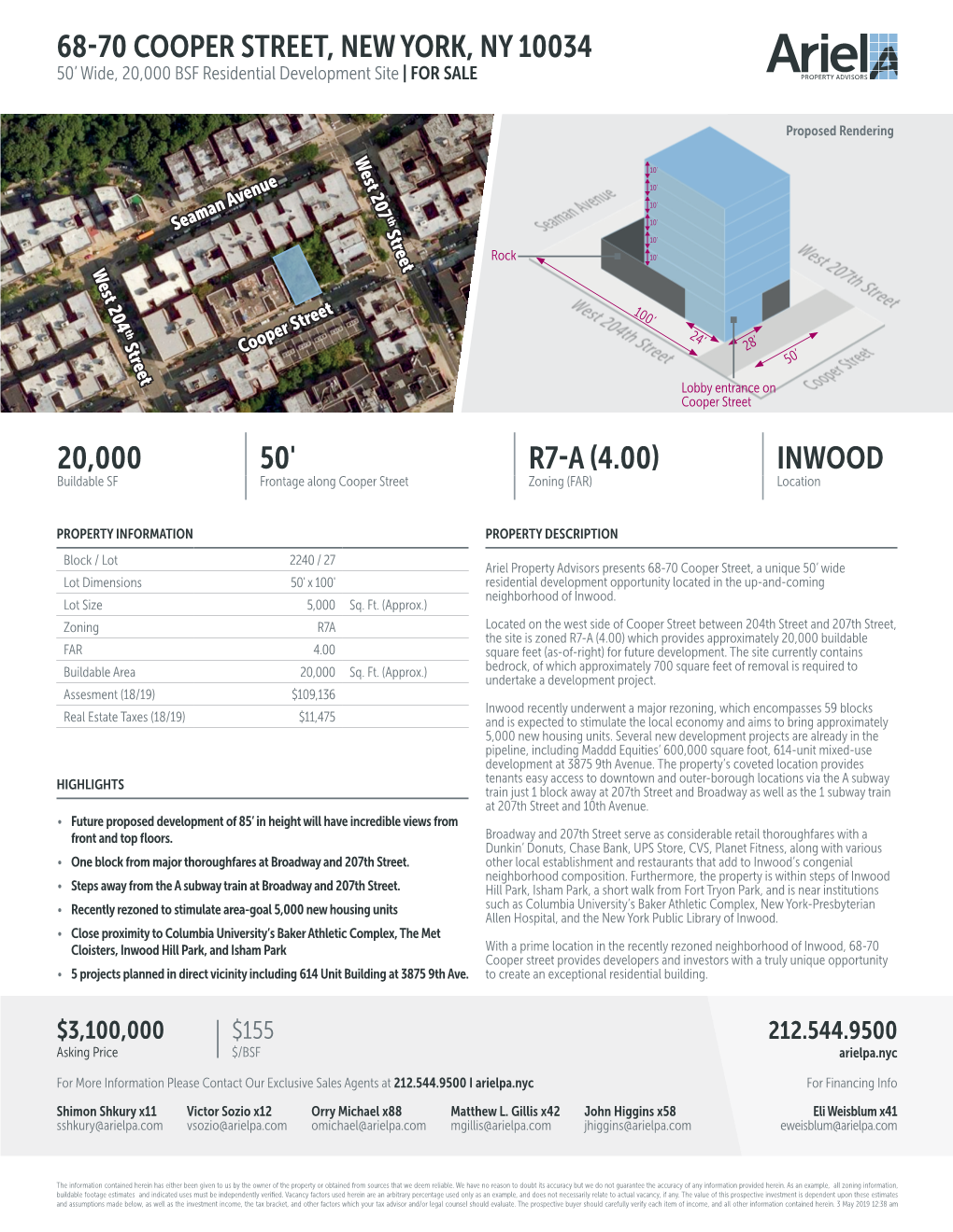 INWOOD Buildable SF Frontage Along Cooper Street Zoning (FAR) Location