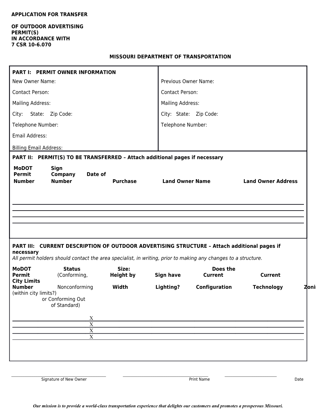 Outdoor Advertising Permit Transfer Application