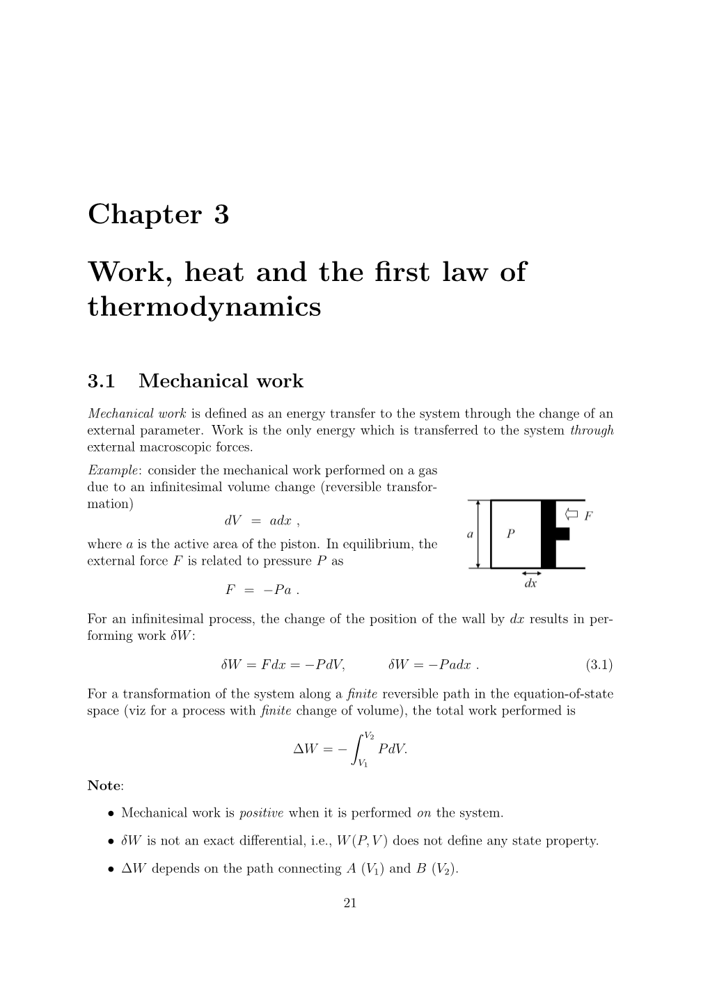 Chapter 3 Work, Heat and the First Law of Thermodynamics