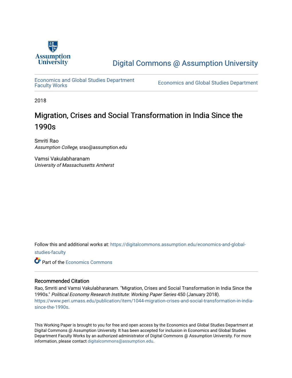 Migration, Crises and Social Transformation in India Since the 1990S