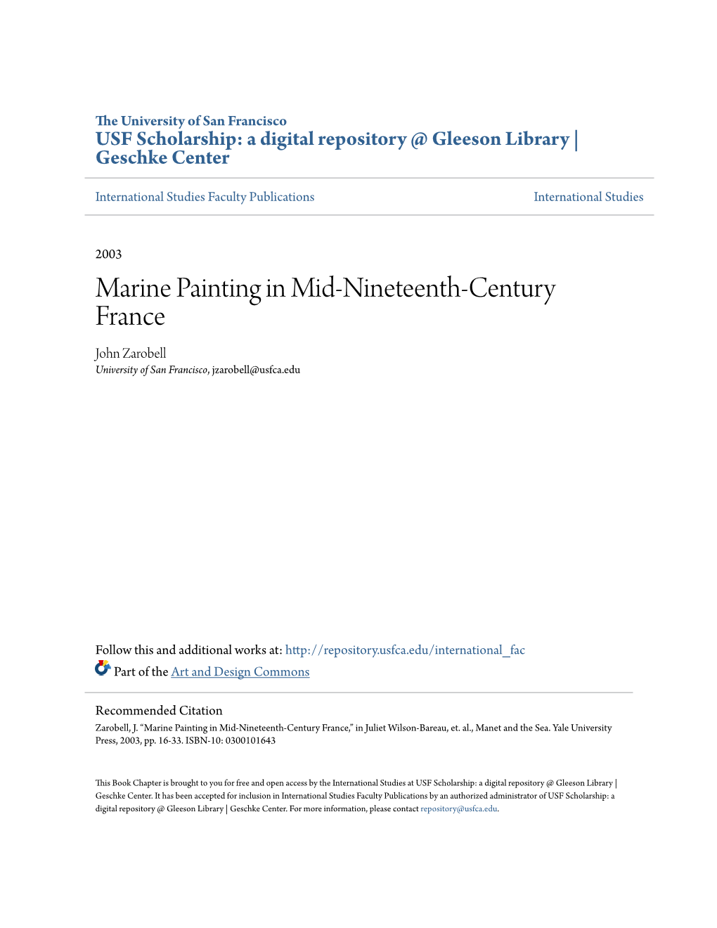 Marine Painting in Mid-Nineteenth-Century France John Zarobell University of San Francisco, Jzarobell@Usfca.Edu
