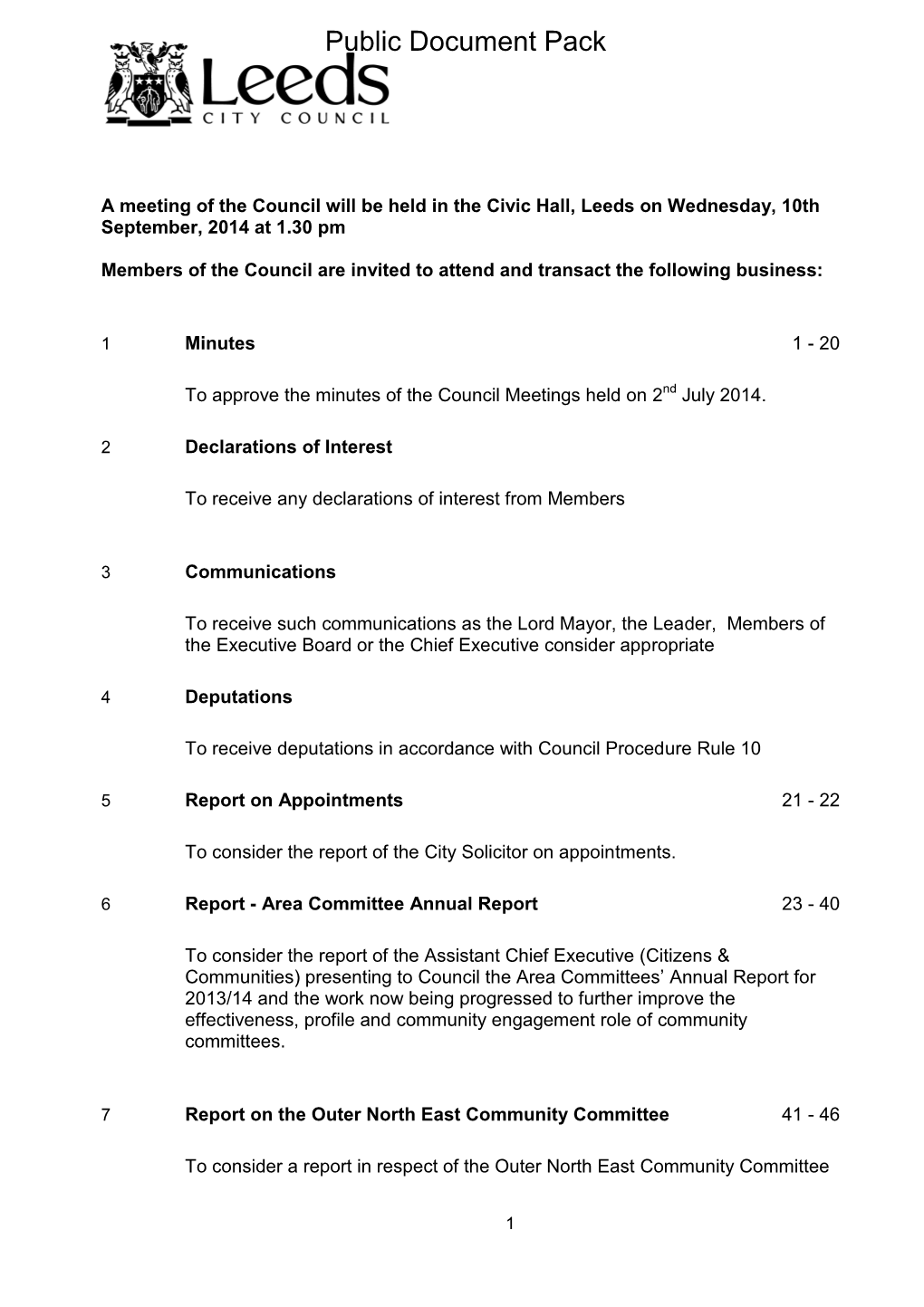 (Public Pack)Agenda Document for Council, 10/09/2014 13:30