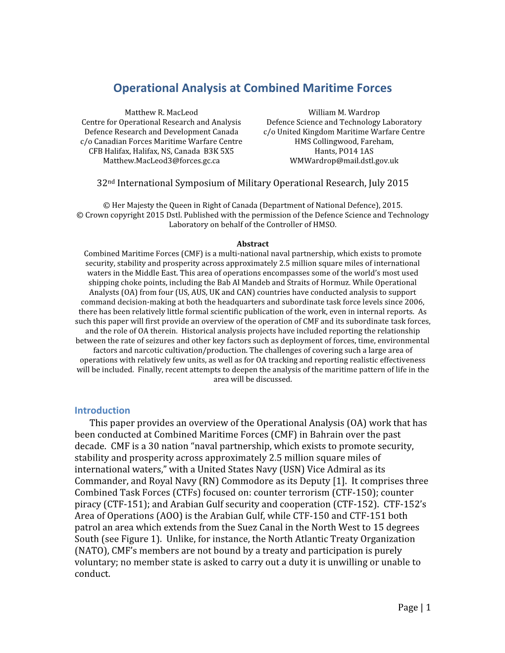 Operational Analysis at Combined Maritime Forces
