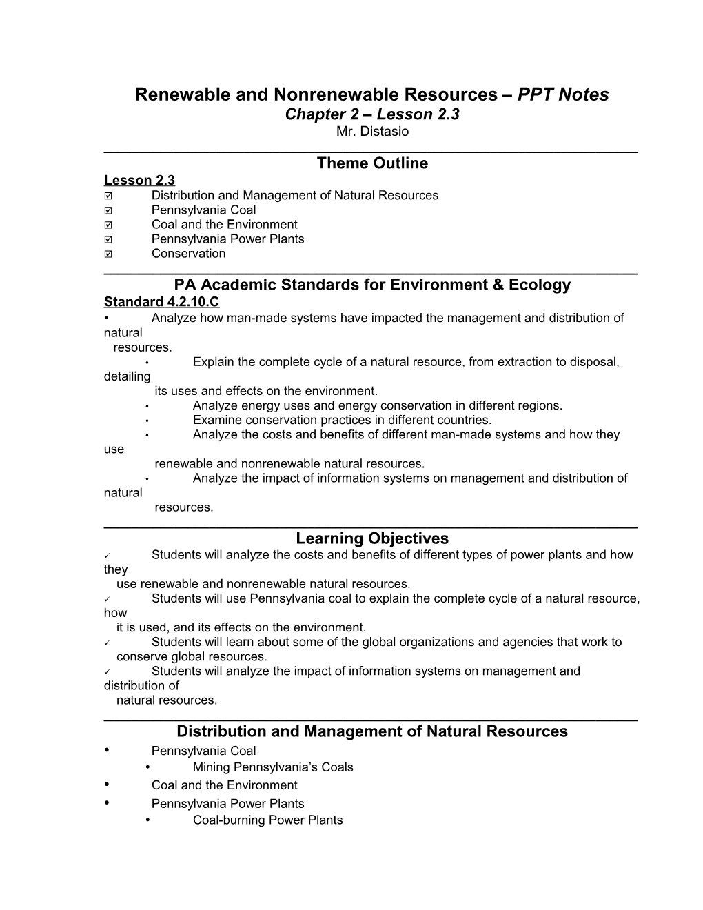 Renewable and Nonrenewable Resources PPT Notes