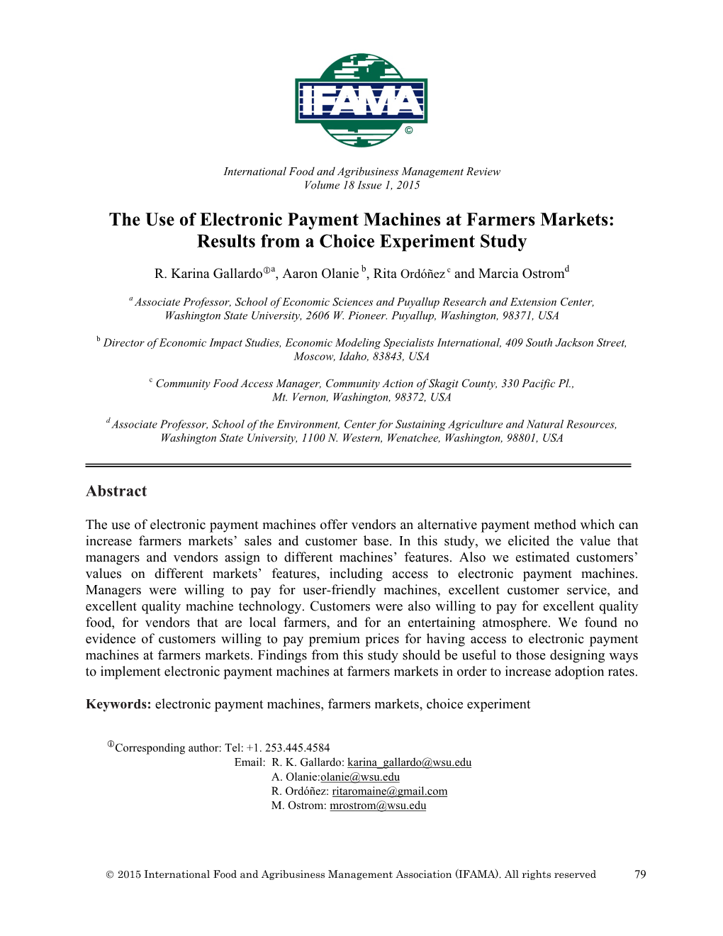 The Use of Electronic Payment Machines at Farmers Markets: Results from a Choice Experiment Study