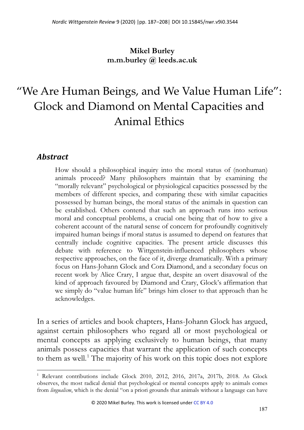 Glock and Diamond on Mental Capacities and Animal Ethics
