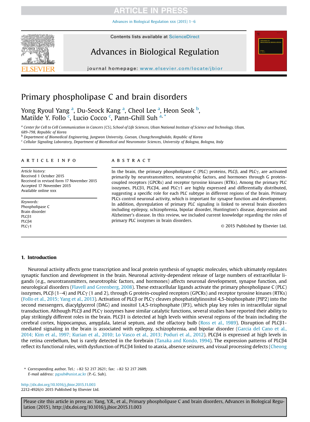 Primary Phospholipase C and Brain Disorders