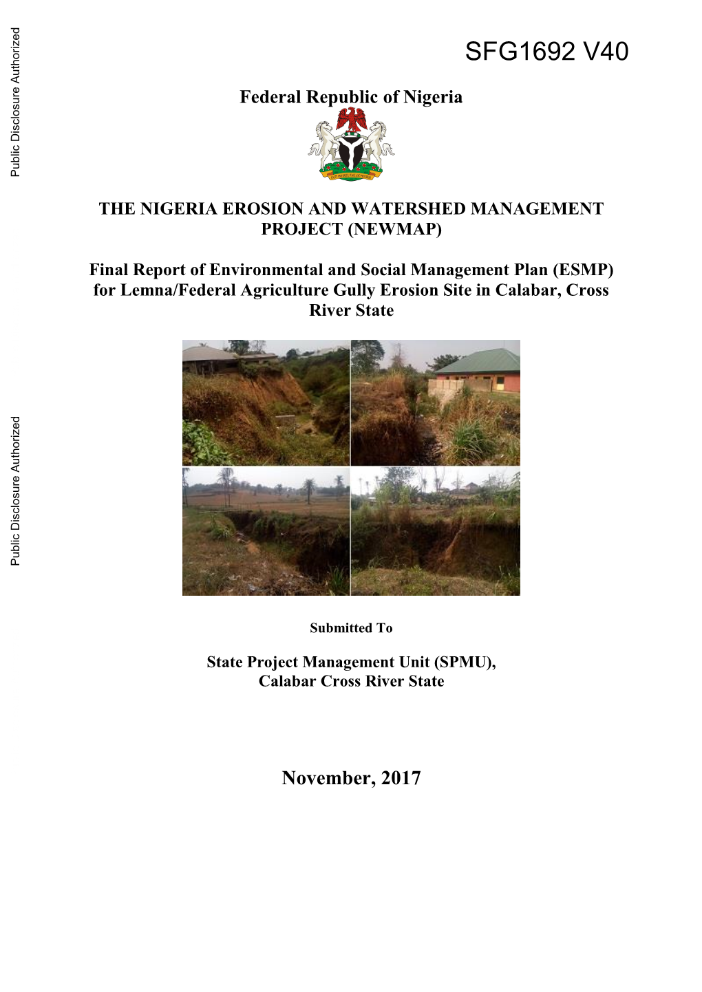 For Lemna/Federal Agriculture Gully Erosion Site in Calabar, Cross River State