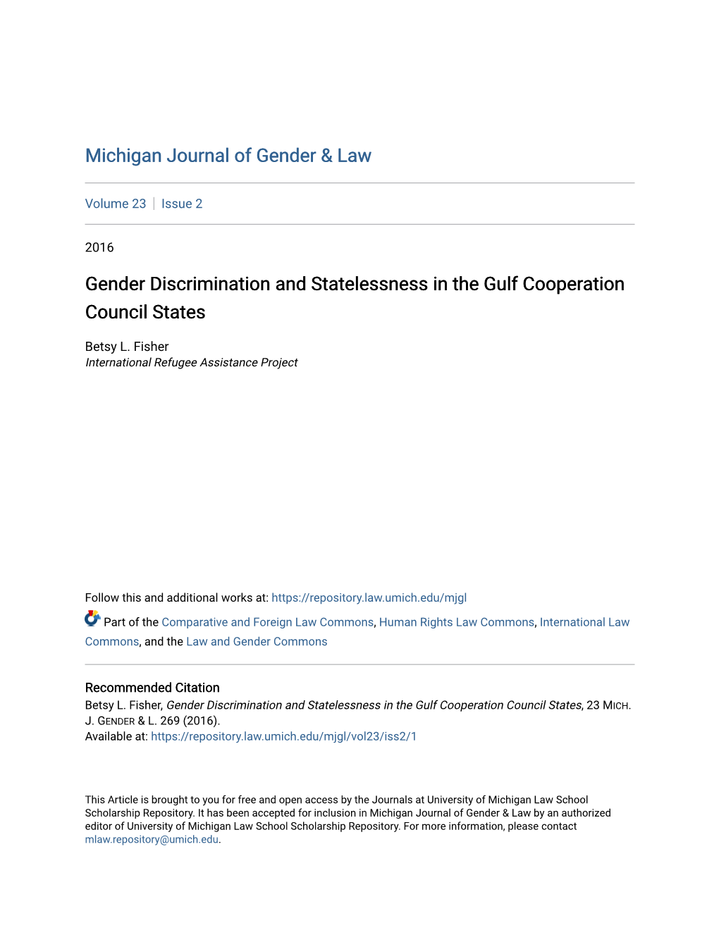 Gender Discrimination and Statelessness in the Gulf Cooperation Council States