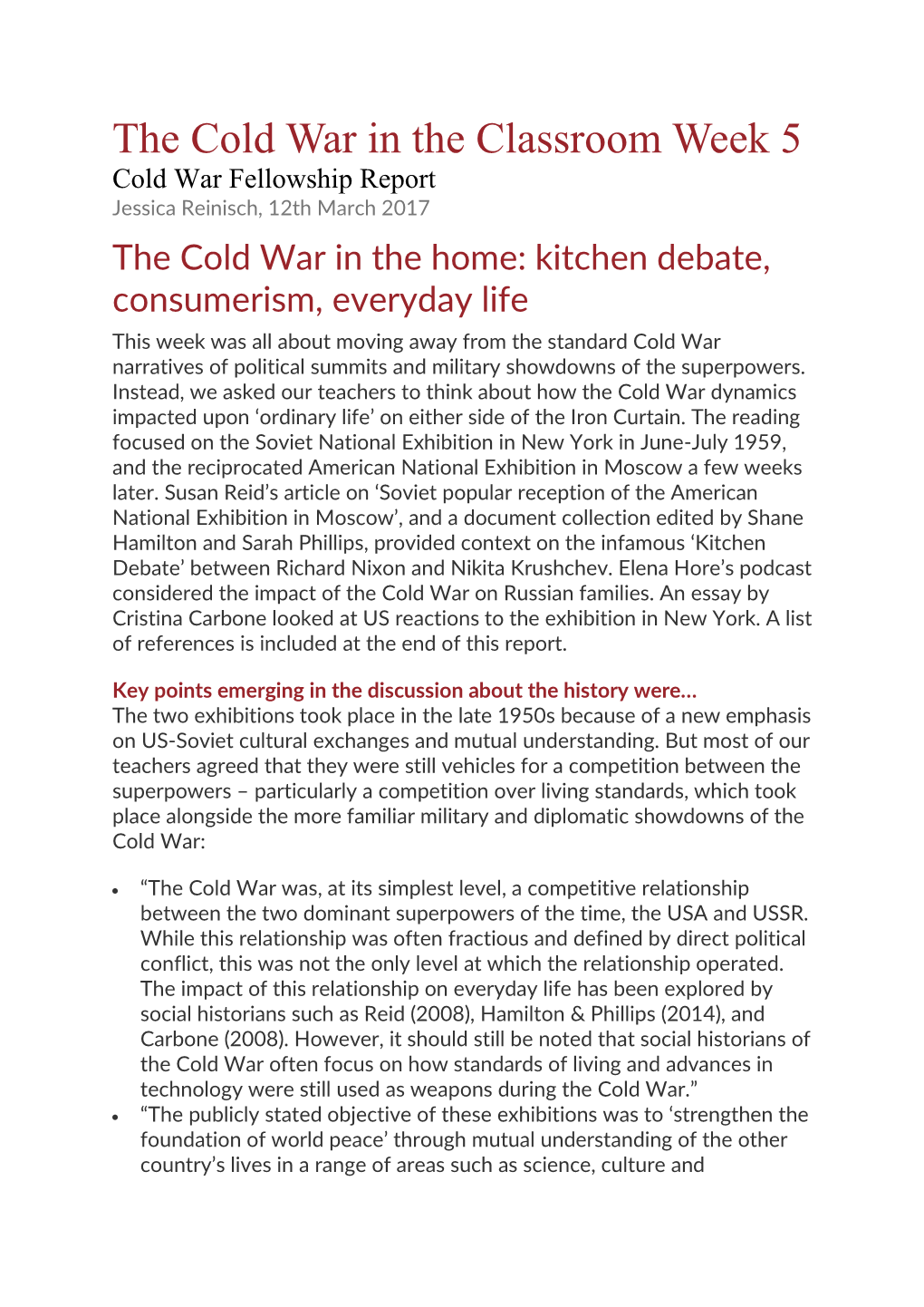The Cold War in the Classroom Week 5