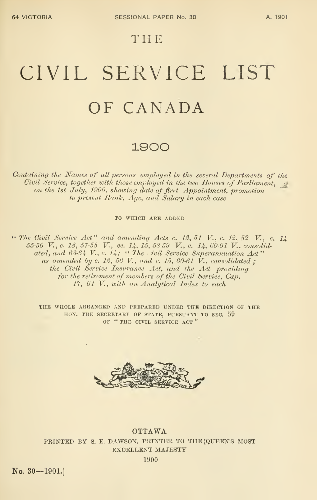 Civil Service List of Canada, 1900