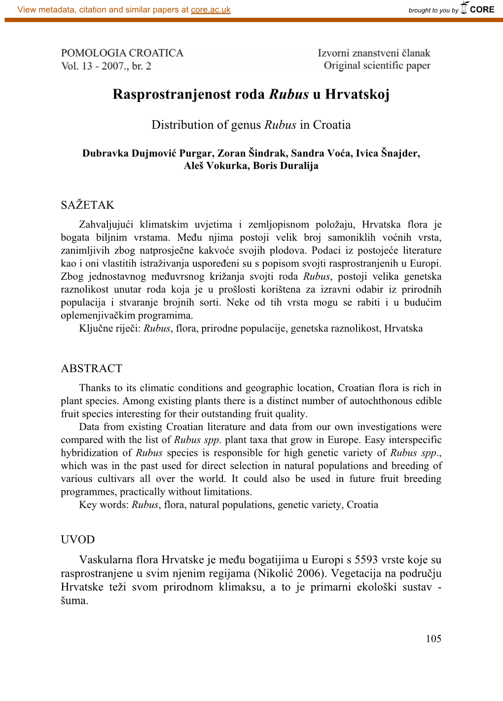 Rasprostranjenost Roda Rubus U Hrvatskoj
