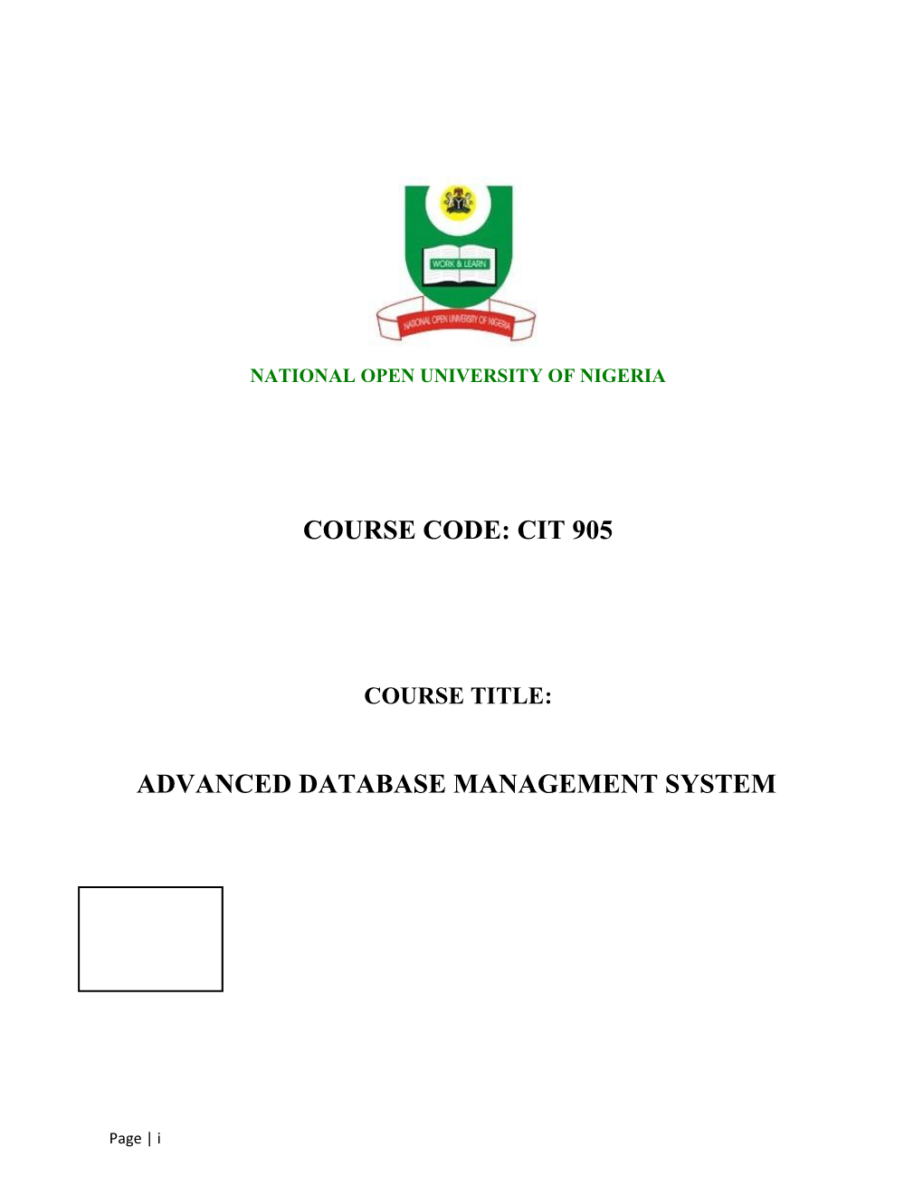 CIT 905 Advanced Database Management System