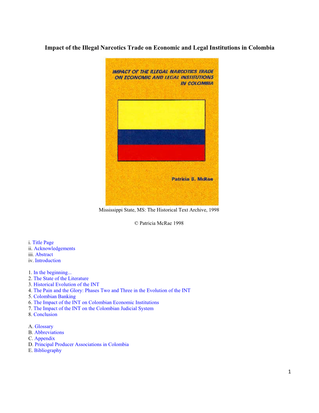Impact of the Illegal Narcotics Trade on Economic and Legal Institutions in Colombia