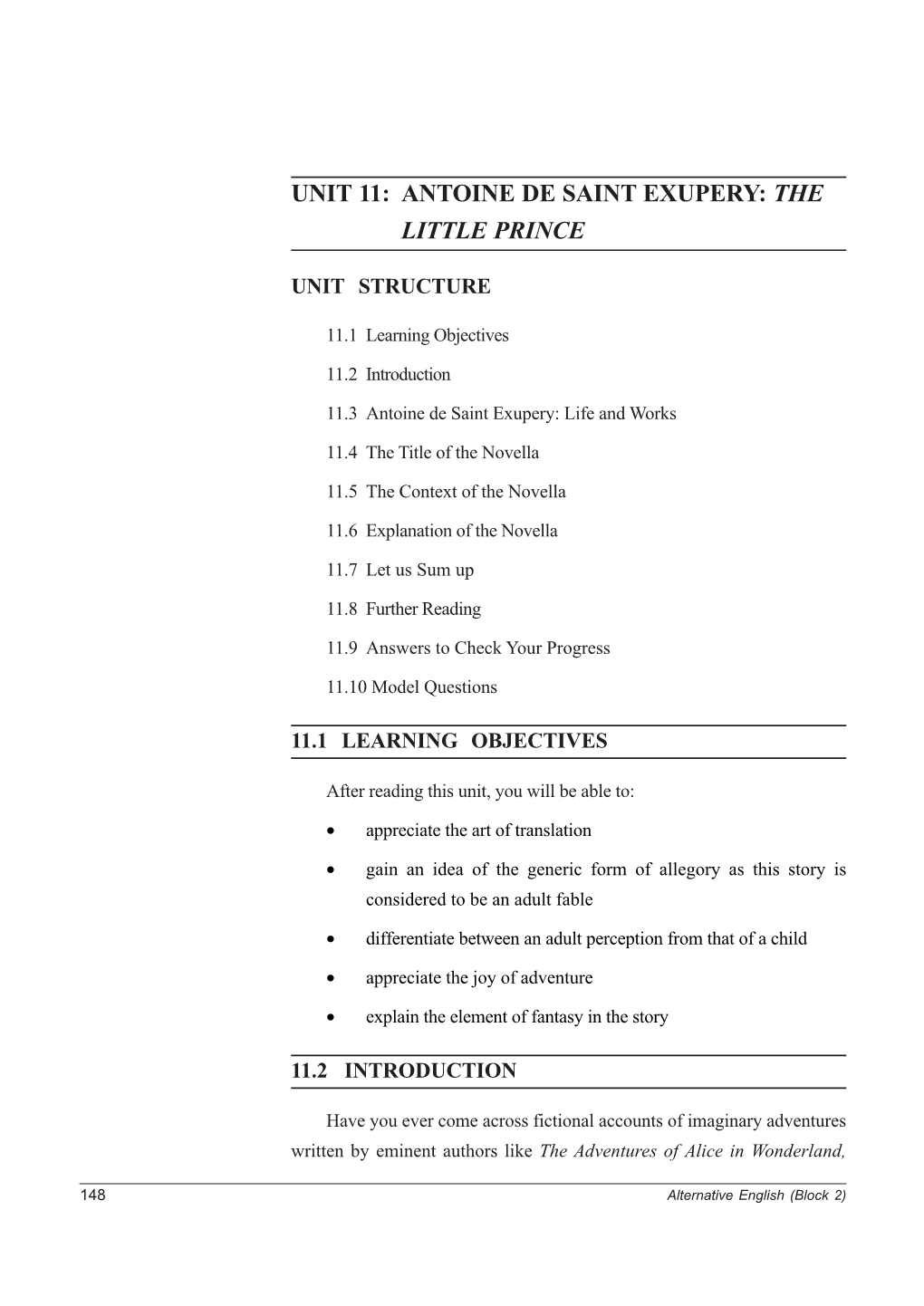 Unit 11: Antoine De Saint Exupery: the Little Prince