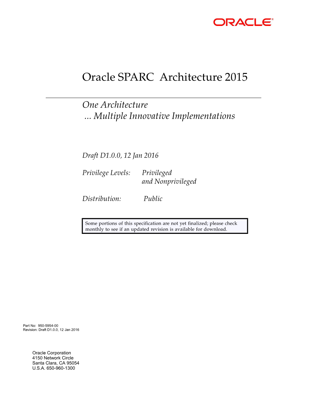 Oracle SPARC Architecture 2015