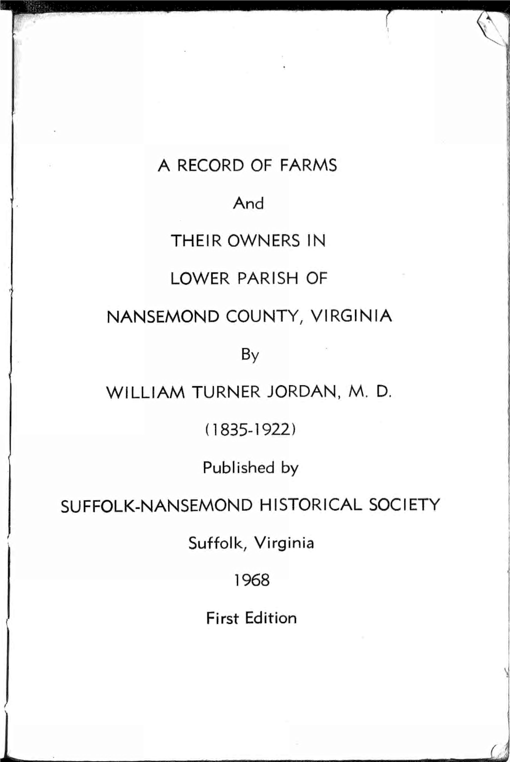 A Record of Farms and Their Owners in Lower Parish of Nansemond County