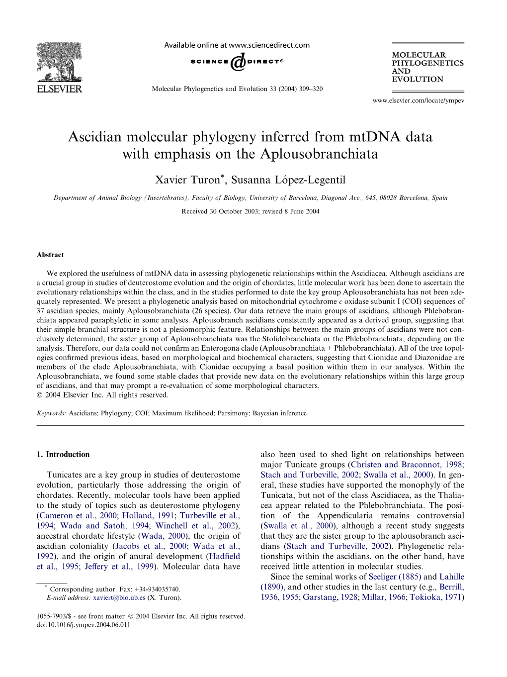 Molecular Phylogenetics and Evolution 33 (2004) 309–320