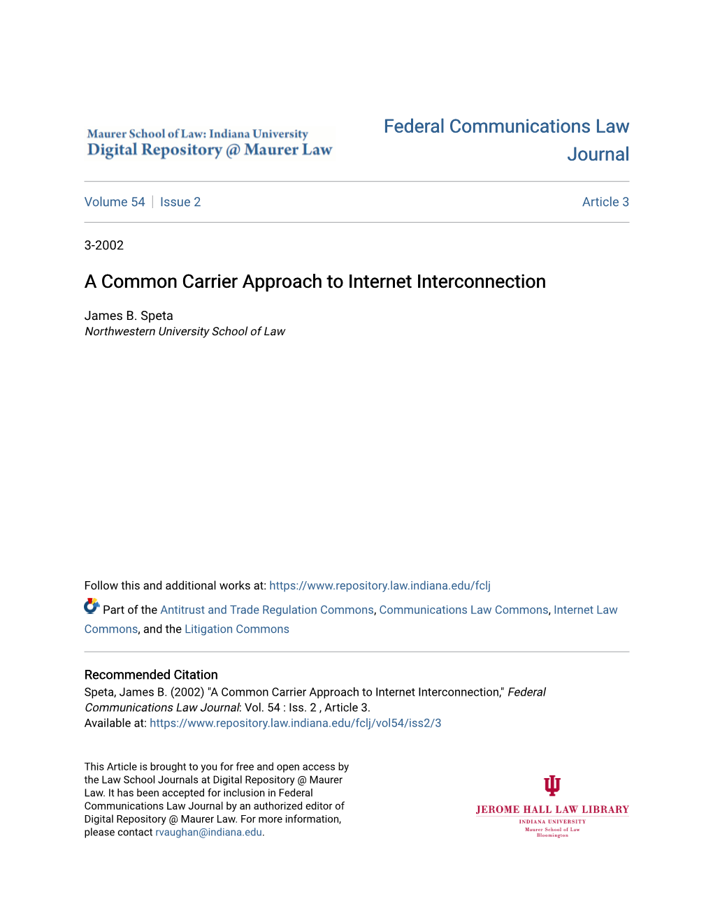 A Common Carrier Approach to Internet Interconnection