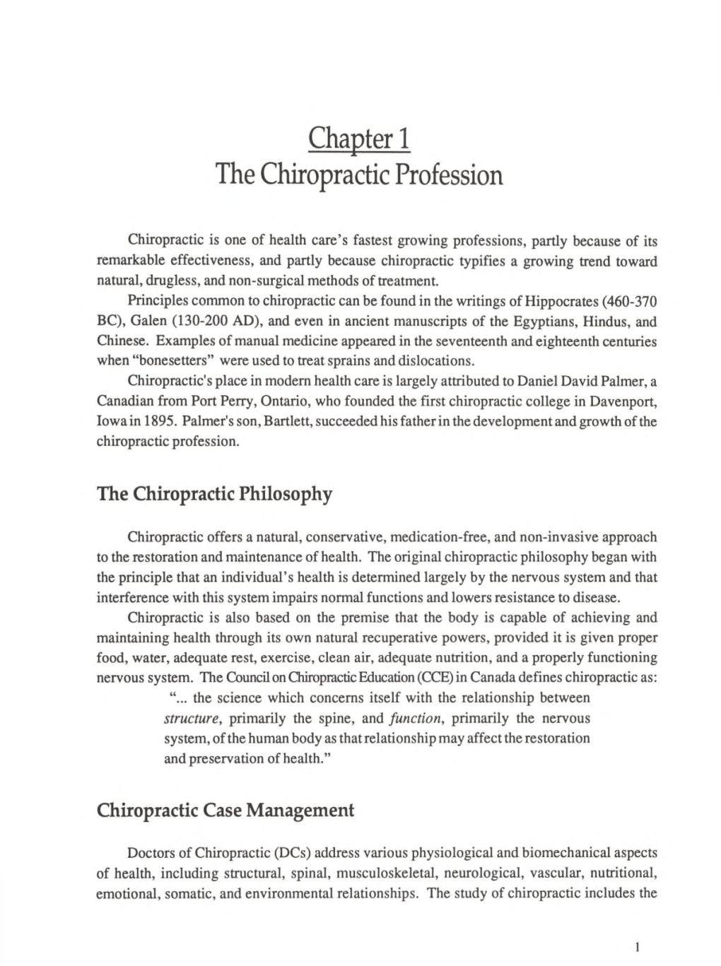 Chapter 1 the Chiropractic Profession