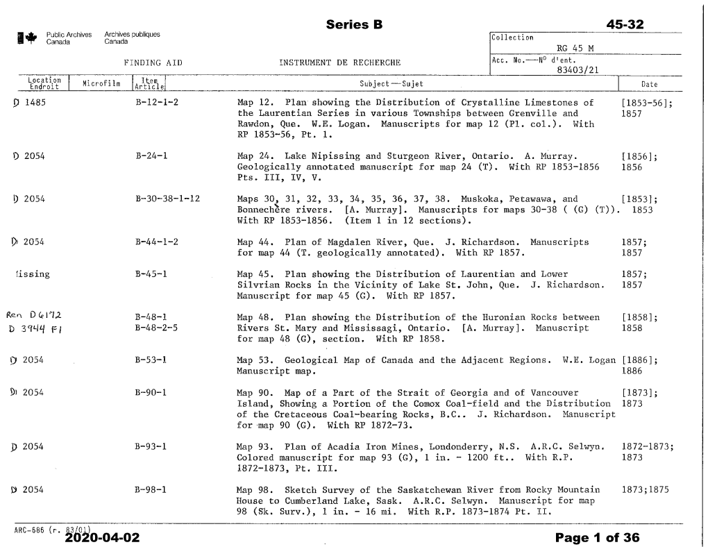 Artvcle Subject — Sujet Date P 1485 B 12 1 2 Map 12