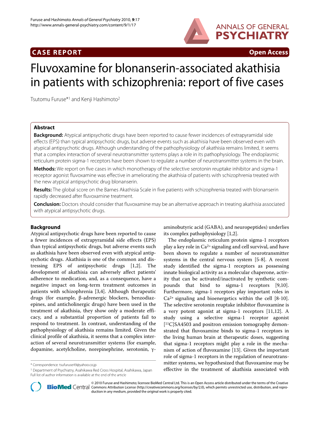 Fluvoxamine for Blonanserin-Associated Akathisia In