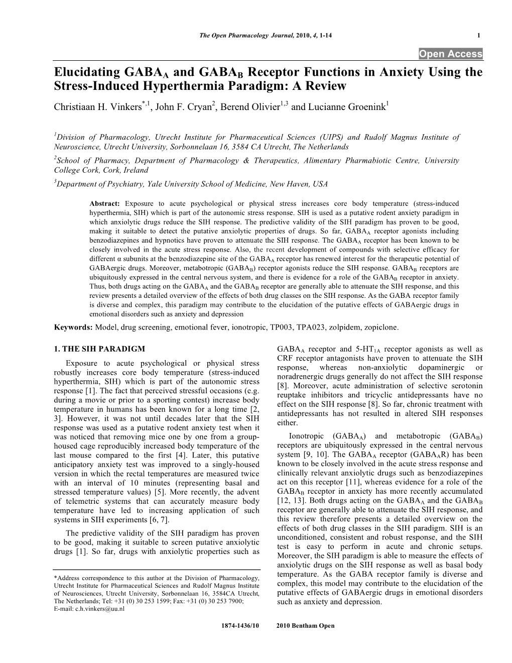 Elucidating GABAA and GABAB Receptor Functions in Anxiety Using the Stress-Induced Hyperthermia Paradigm: a Review