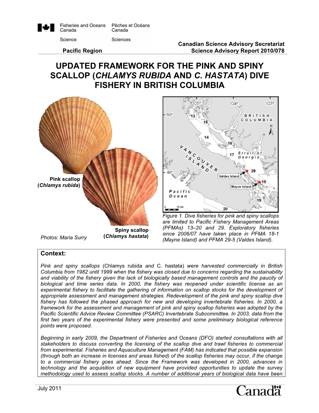 Updated Framework for the Pink and Spiny Scallop (Chlamys Rubida and C