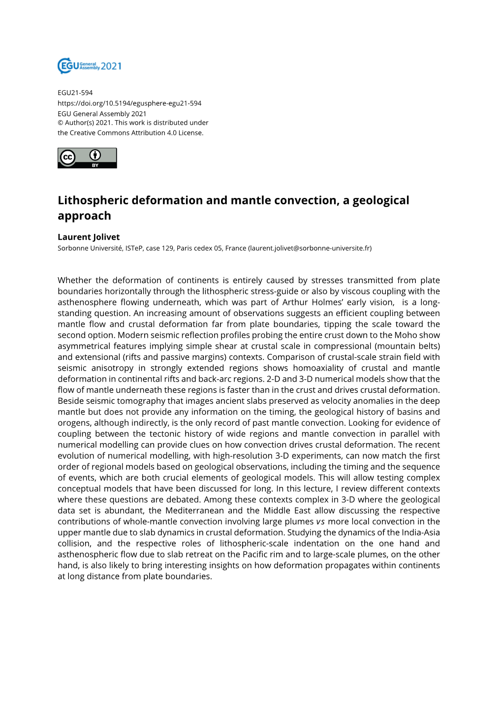 Lithospheric Deformation and Mantle Convection, a Geological Approach