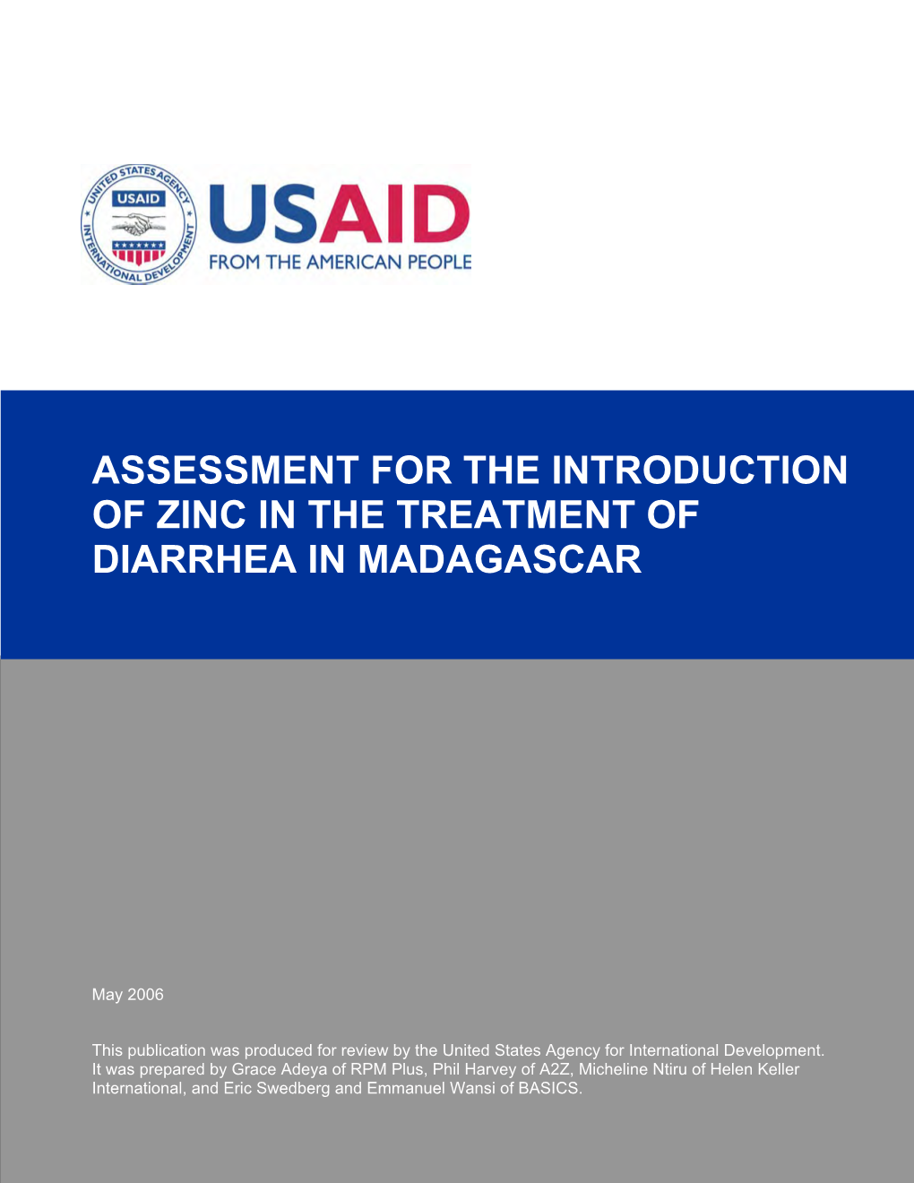 Assessment for the Introduction of Zinc in the Treatment of Diarrhea in Madagascar